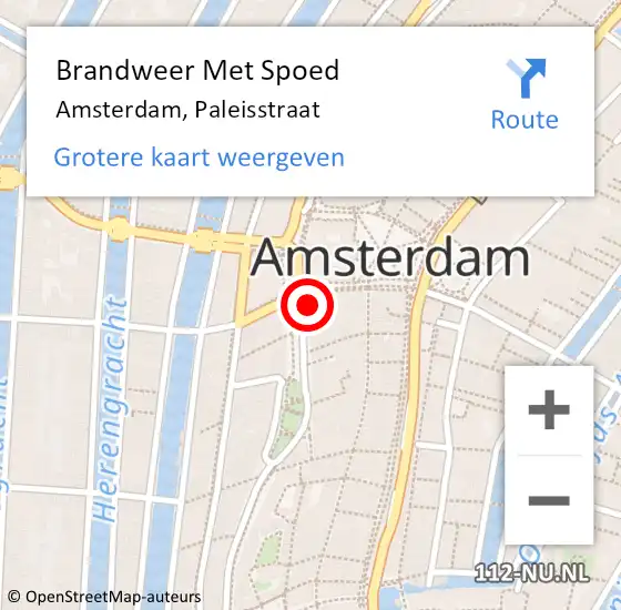 Locatie op kaart van de 112 melding: Brandweer Met Spoed Naar Amsterdam, Paleisstraat op 24 augustus 2024 17:53