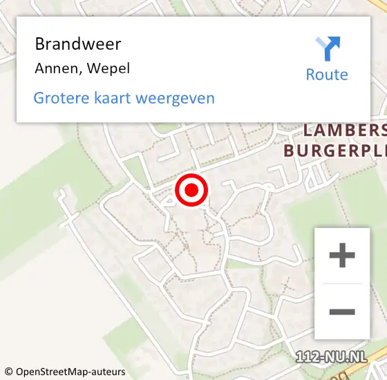 Locatie op kaart van de 112 melding: Brandweer Annen, Wepel op 24 augustus 2024 17:54