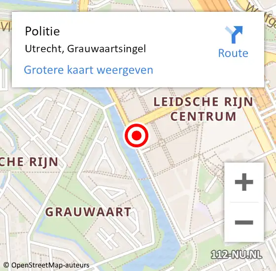 Locatie op kaart van de 112 melding: Politie Utrecht, Grauwaartsingel op 24 augustus 2024 17:58