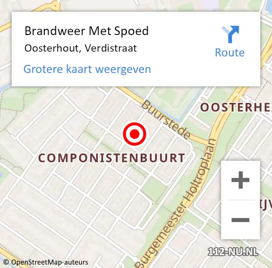 Locatie op kaart van de 112 melding: Brandweer Met Spoed Naar Oosterhout, Verdistraat op 24 augustus 2024 18:10