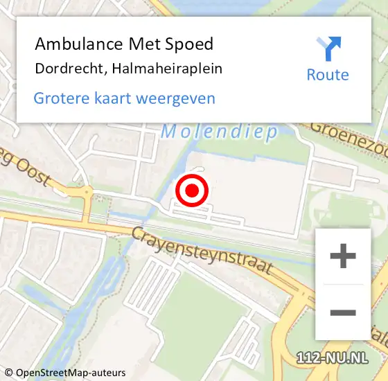 Locatie op kaart van de 112 melding: Ambulance Met Spoed Naar Dordrecht, Halmaheiraplein op 24 augustus 2024 18:10