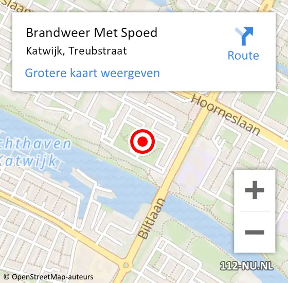 Locatie op kaart van de 112 melding: Brandweer Met Spoed Naar Katwijk, Treubstraat op 24 augustus 2024 18:18