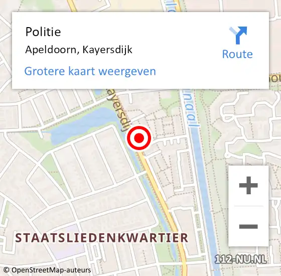 Locatie op kaart van de 112 melding: Politie Apeldoorn, Kayersdijk op 24 augustus 2024 18:19