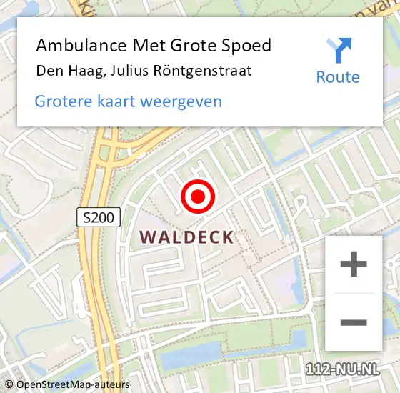 Locatie op kaart van de 112 melding: Ambulance Met Grote Spoed Naar Den Haag, Julius Röntgenstraat op 24 augustus 2024 18:20