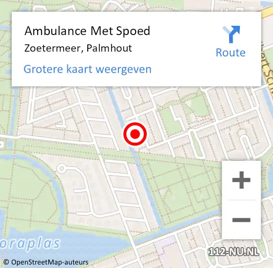 Locatie op kaart van de 112 melding: Ambulance Met Spoed Naar Zoetermeer, Palmhout op 24 augustus 2024 18:26