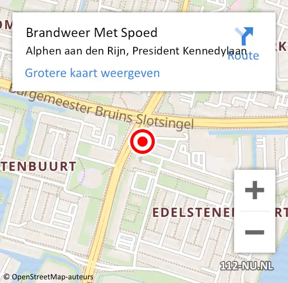 Locatie op kaart van de 112 melding: Brandweer Met Spoed Naar Alphen aan den Rijn, President Kennedylaan op 24 augustus 2024 18:29