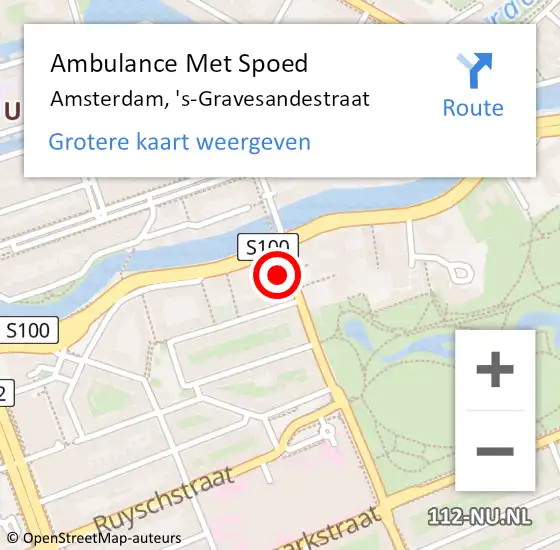 Locatie op kaart van de 112 melding: Ambulance Met Spoed Naar Amsterdam, 's-Gravesandestraat op 24 augustus 2024 18:35