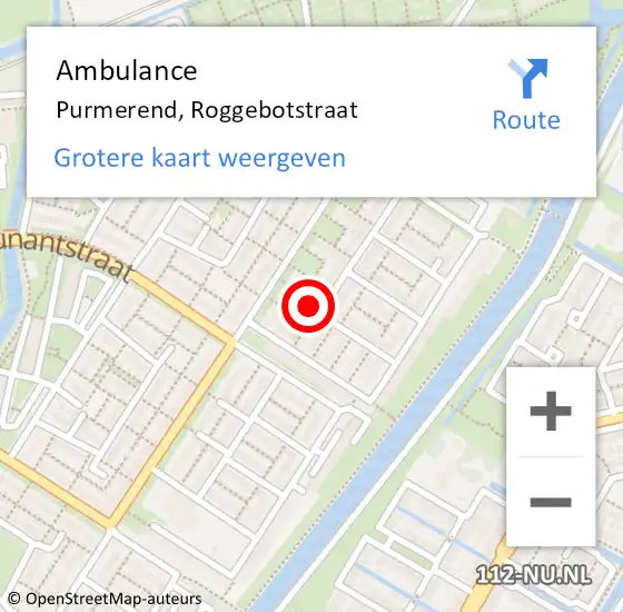 Locatie op kaart van de 112 melding: Ambulance Purmerend, Roggebotstraat op 24 augustus 2024 18:36