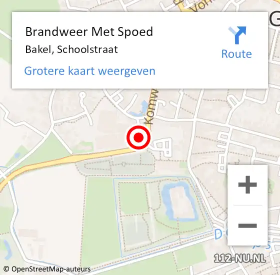 Locatie op kaart van de 112 melding: Brandweer Met Spoed Naar Bakel, Schoolstraat op 24 augustus 2024 18:43