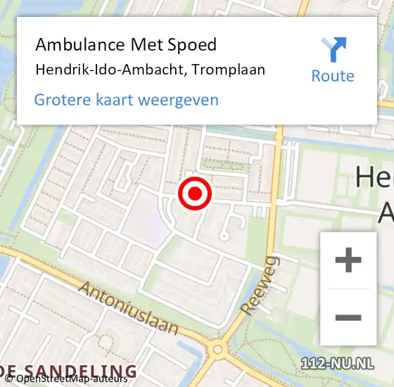 Locatie op kaart van de 112 melding: Ambulance Met Spoed Naar Hendrik-Ido-Ambacht, Tromplaan op 24 augustus 2024 18:47