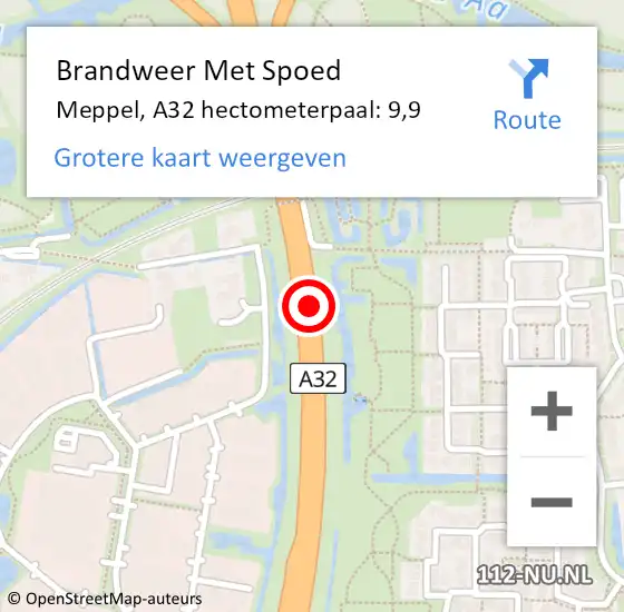 Locatie op kaart van de 112 melding: Brandweer Met Spoed Naar Meppel, A32 hectometerpaal: 9,9 op 24 augustus 2024 18:53