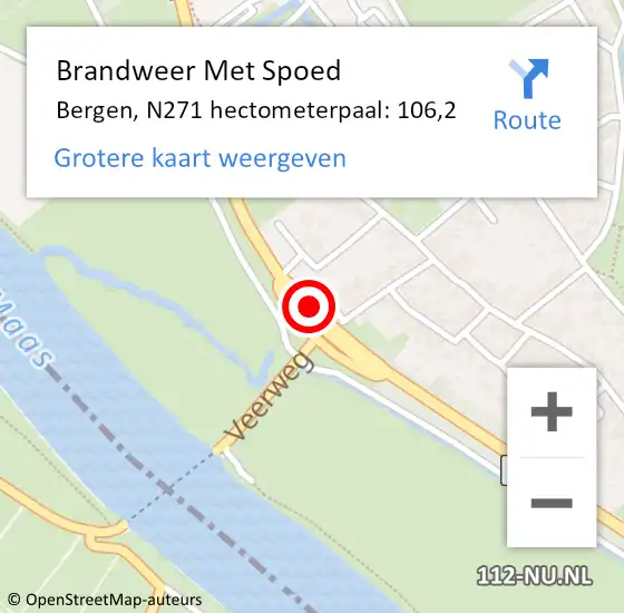 Locatie op kaart van de 112 melding: Brandweer Met Spoed Naar Bergen, N271 hectometerpaal: 106,2 op 24 augustus 2024 18:57