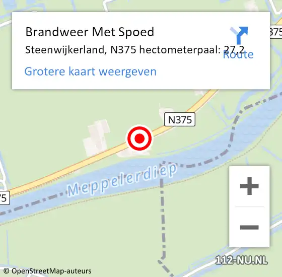 Locatie op kaart van de 112 melding: Brandweer Met Spoed Naar Steenwijkerland, N375 hectometerpaal: 27,2 op 24 augustus 2024 18:58