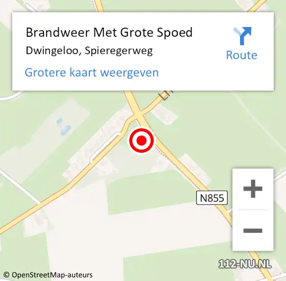 Locatie op kaart van de 112 melding: Brandweer Met Grote Spoed Naar Dwingeloo, Spieregerweg op 24 augustus 2024 19:01