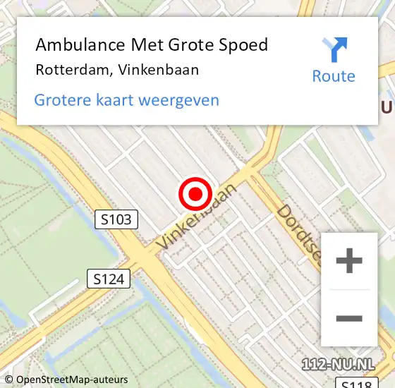 Locatie op kaart van de 112 melding: Ambulance Met Grote Spoed Naar Rotterdam, Vinkenbaan op 24 augustus 2024 19:09