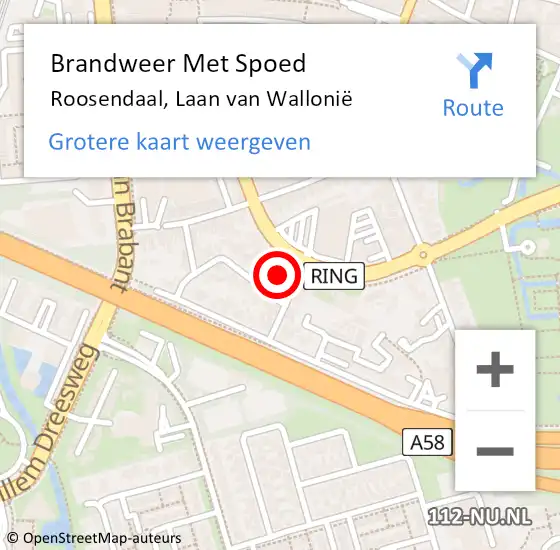 Locatie op kaart van de 112 melding: Brandweer Met Spoed Naar Roosendaal, Laan van Wallonië op 24 augustus 2024 19:10