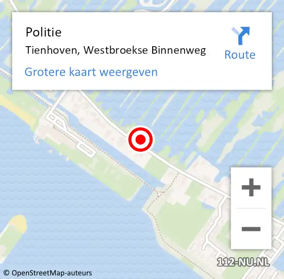 Locatie op kaart van de 112 melding: Politie Tienhoven, Westbroekse Binnenweg op 24 augustus 2024 19:11