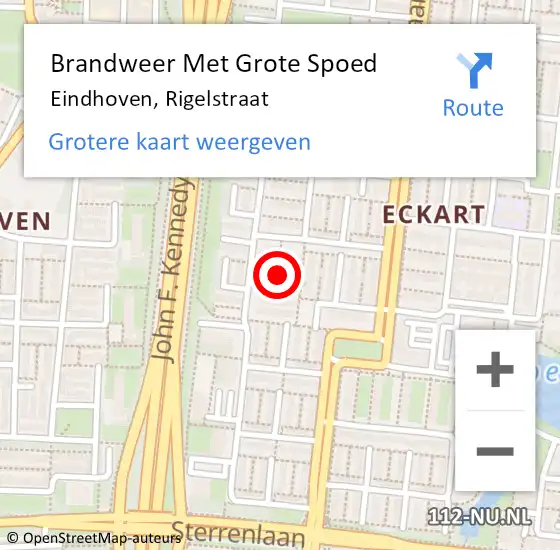 Locatie op kaart van de 112 melding: Brandweer Met Grote Spoed Naar Eindhoven, Rigelstraat op 24 augustus 2024 19:11