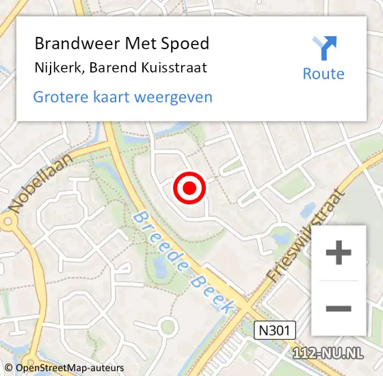 Locatie op kaart van de 112 melding: Brandweer Met Spoed Naar Nijkerk, Barend Kuisstraat op 24 augustus 2024 19:13