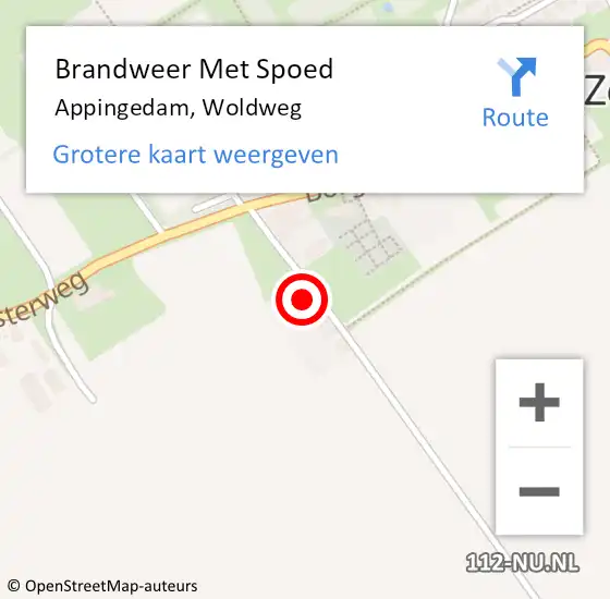 Locatie op kaart van de 112 melding: Brandweer Met Spoed Naar Appingedam, Woldweg op 24 augustus 2024 19:22