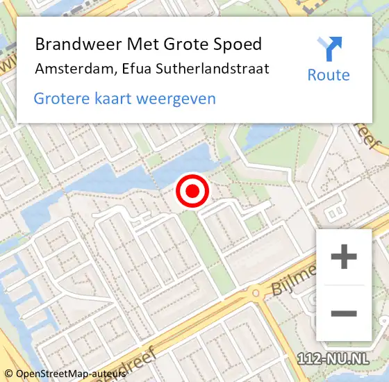 Locatie op kaart van de 112 melding: Brandweer Met Grote Spoed Naar Amsterdam, Efua Sutherlandstraat op 24 augustus 2024 19:32