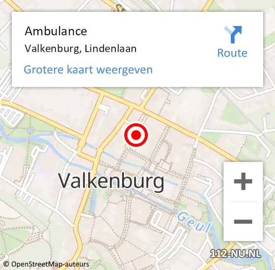 Locatie op kaart van de 112 melding: Ambulance Valkenburg, Lindenlaan op 17 oktober 2014 15:59