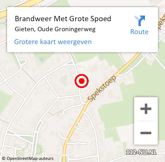 Locatie op kaart van de 112 melding: Brandweer Met Grote Spoed Naar Gieten, Oude Groningerweg op 24 augustus 2024 19:36