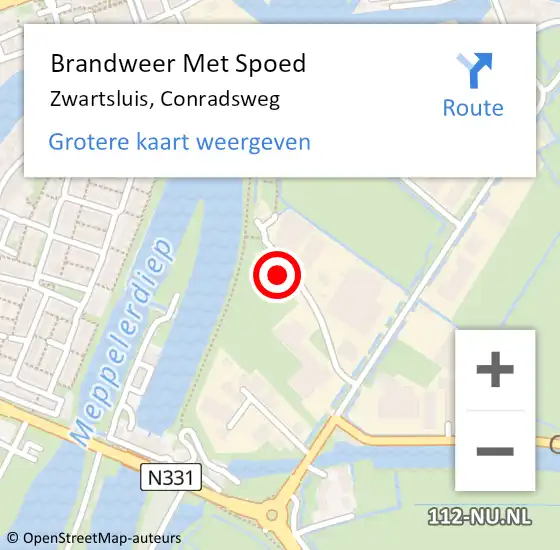 Locatie op kaart van de 112 melding: Brandweer Met Spoed Naar Zwartsluis, Conradsweg op 24 augustus 2024 19:41