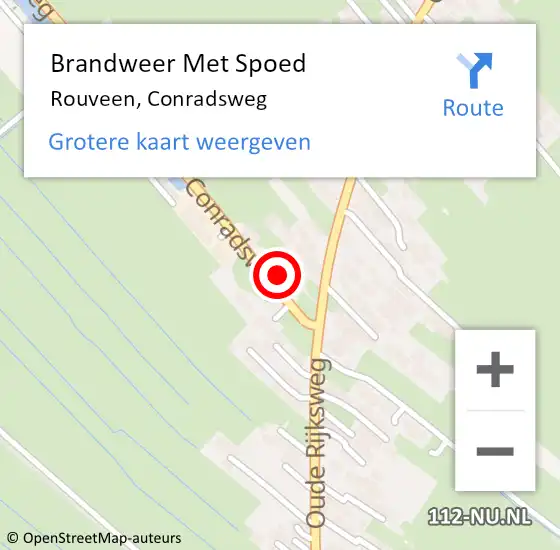 Locatie op kaart van de 112 melding: Brandweer Met Spoed Naar Rouveen, Conradsweg op 24 augustus 2024 19:42