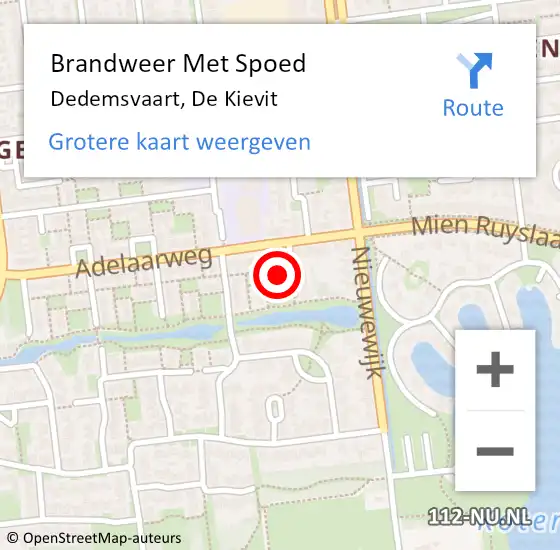 Locatie op kaart van de 112 melding: Brandweer Met Spoed Naar Dedemsvaart, De Kievit op 24 augustus 2024 19:42