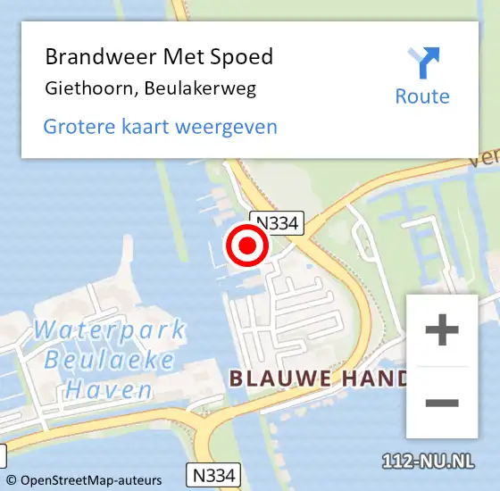 Locatie op kaart van de 112 melding: Brandweer Met Spoed Naar Giethoorn, Beulakerweg op 24 augustus 2024 19:43