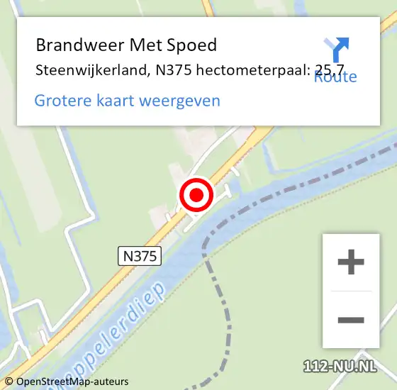 Locatie op kaart van de 112 melding: Brandweer Met Spoed Naar Steenwijkerland, N375 hectometerpaal: 25,7 op 24 augustus 2024 19:43