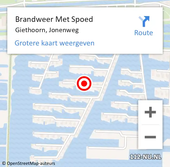 Locatie op kaart van de 112 melding: Brandweer Met Spoed Naar Giethoorn, Jonenweg op 24 augustus 2024 19:45