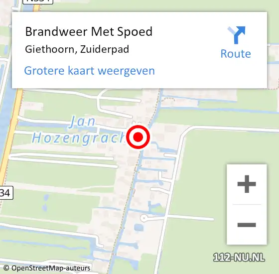 Locatie op kaart van de 112 melding: Brandweer Met Spoed Naar Giethoorn, Zuiderpad op 24 augustus 2024 19:48