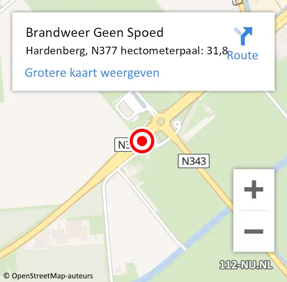 Locatie op kaart van de 112 melding: Brandweer Geen Spoed Naar Hardenberg, N377 hectometerpaal: 31,8 op 24 augustus 2024 19:50