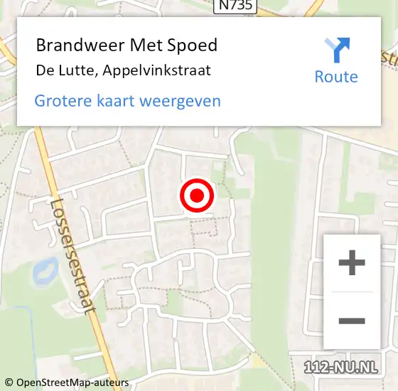 Locatie op kaart van de 112 melding: Brandweer Met Spoed Naar De Lutte, Appelvinkstraat op 24 augustus 2024 19:56