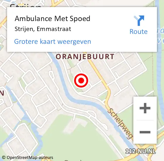 Locatie op kaart van de 112 melding: Ambulance Met Spoed Naar Strijen, Emmastraat op 24 augustus 2024 19:57