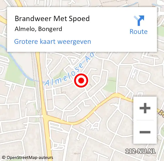 Locatie op kaart van de 112 melding: Brandweer Met Spoed Naar Almelo, Bongerd op 24 augustus 2024 19:58