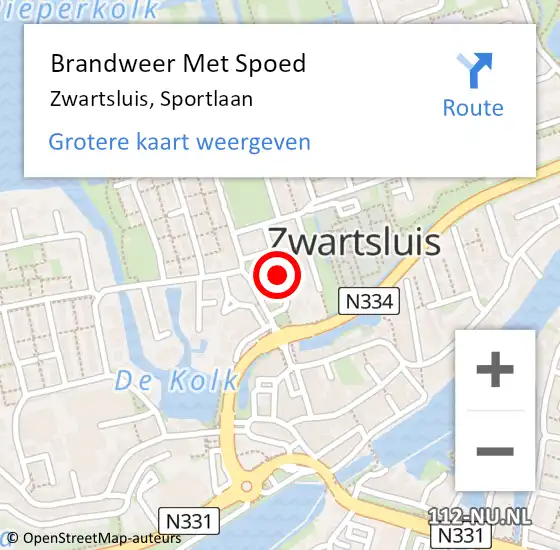 Locatie op kaart van de 112 melding: Brandweer Met Spoed Naar Zwartsluis, Sportlaan op 24 augustus 2024 19:59