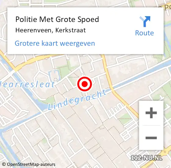 Locatie op kaart van de 112 melding: Politie Met Grote Spoed Naar Heerenveen, Kerkstraat op 24 augustus 2024 20:00