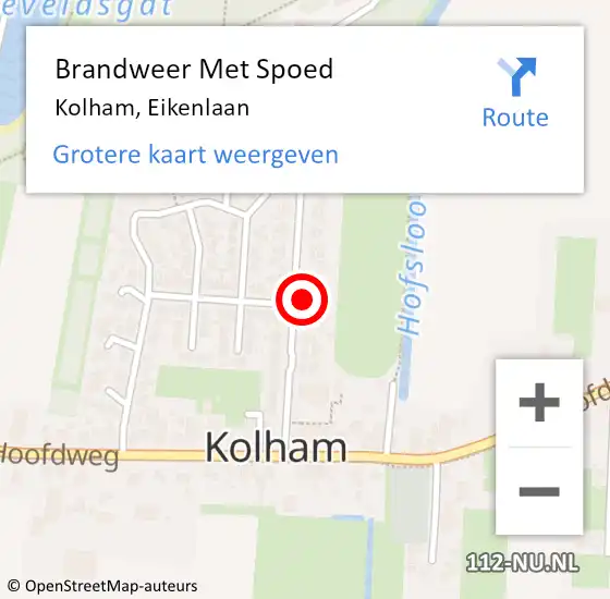 Locatie op kaart van de 112 melding: Brandweer Met Spoed Naar Kolham, Eikenlaan op 24 augustus 2024 20:02