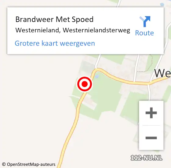 Locatie op kaart van de 112 melding: Brandweer Met Spoed Naar Westernieland, Westernielandsterweg op 24 augustus 2024 20:03