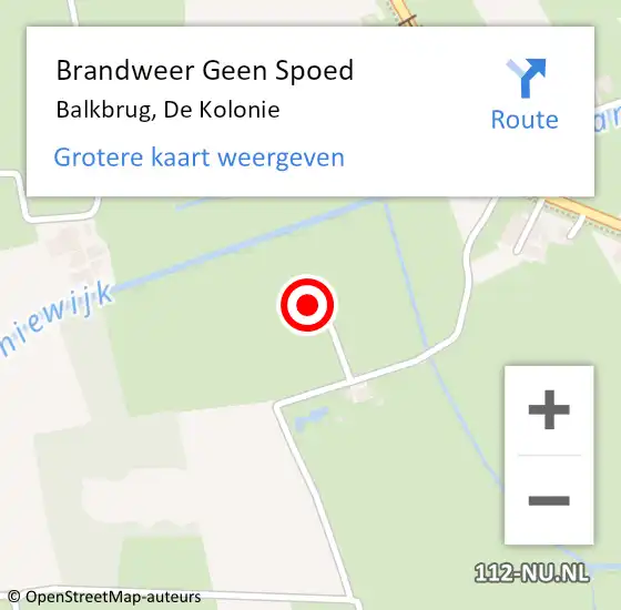 Locatie op kaart van de 112 melding: Brandweer Geen Spoed Naar Balkbrug, De Kolonie op 24 augustus 2024 20:21