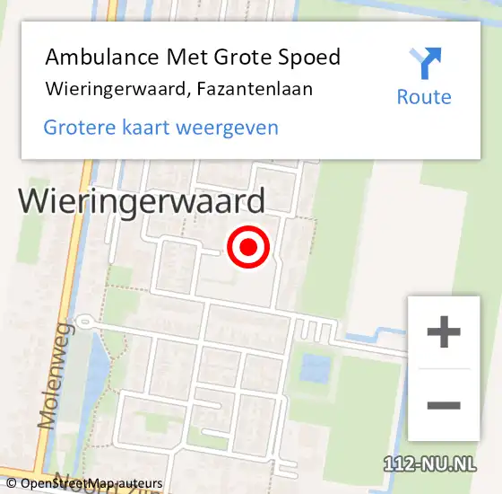 Locatie op kaart van de 112 melding: Ambulance Met Grote Spoed Naar Wieringerwaard, Fazantenlaan op 24 augustus 2024 20:28