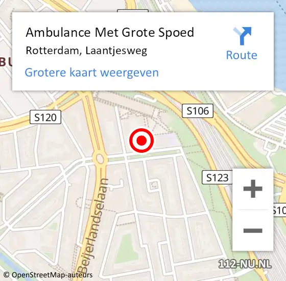 Locatie op kaart van de 112 melding: Ambulance Met Grote Spoed Naar Rotterdam, Laantjesweg op 24 augustus 2024 20:32