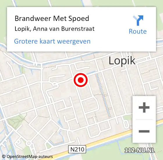 Locatie op kaart van de 112 melding: Brandweer Met Spoed Naar Lopik, Anna van Burenstraat op 24 augustus 2024 20:35