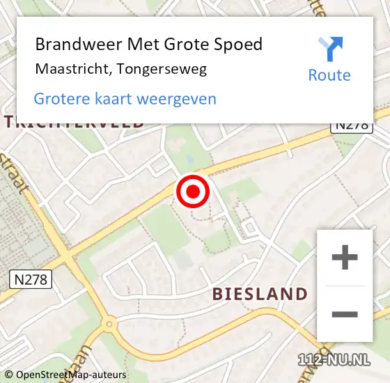 Locatie op kaart van de 112 melding: Brandweer Met Grote Spoed Naar Maastricht, Tongerseweg op 24 augustus 2024 20:39