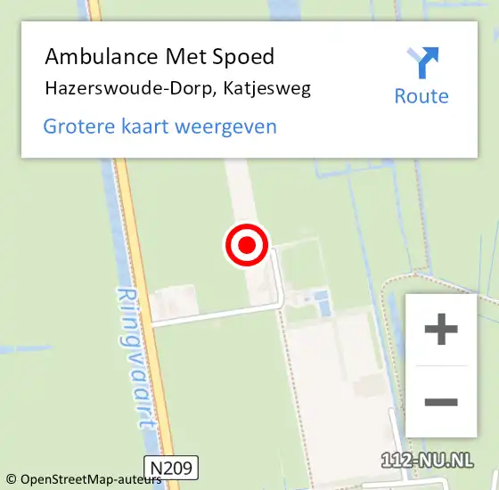 Locatie op kaart van de 112 melding: Ambulance Met Spoed Naar Hazerswoude-Dorp, Katjesweg op 24 augustus 2024 20:42