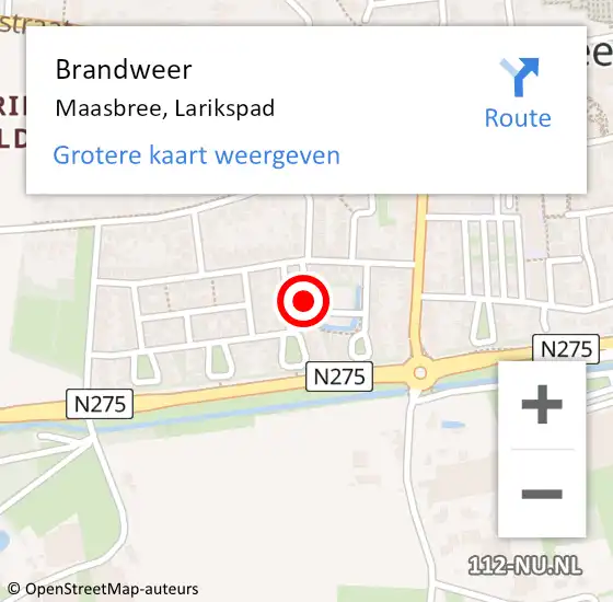 Locatie op kaart van de 112 melding: Brandweer Maasbree, Larikspad op 24 augustus 2024 20:44