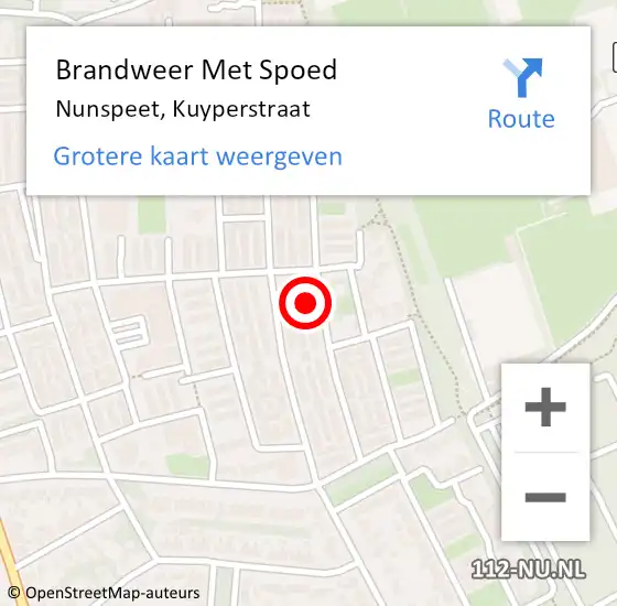 Locatie op kaart van de 112 melding: Brandweer Met Spoed Naar Nunspeet, Kuyperstraat op 24 augustus 2024 20:48